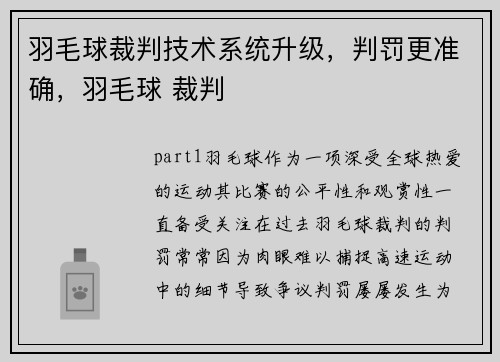 羽毛球裁判技术系统升级，判罚更准确，羽毛球 裁判